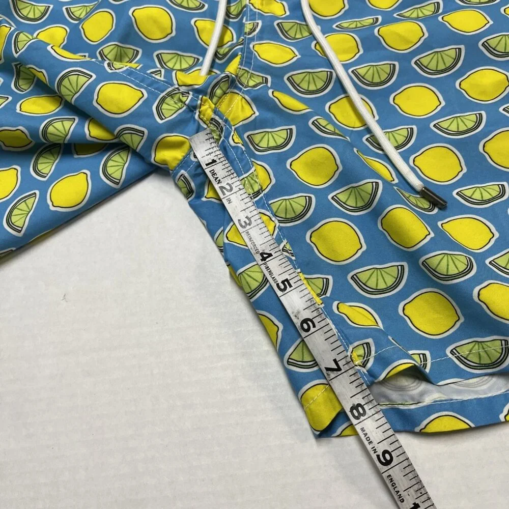 Beach Bros Swim Trunks Mens XL Blue Lemon &‎ Lime Print Bathing Suit Mesh Lined